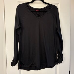 SPANX Long Sleeve V-neck Active Streamline Top Rouched Back Black Women’s Med